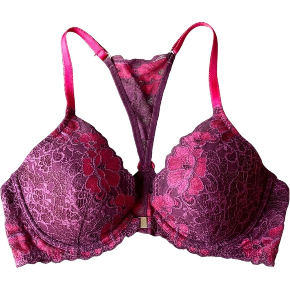 Adore Me Front Close Lace Racerback Bra Womens 34C Burgundy Underwire Push Up